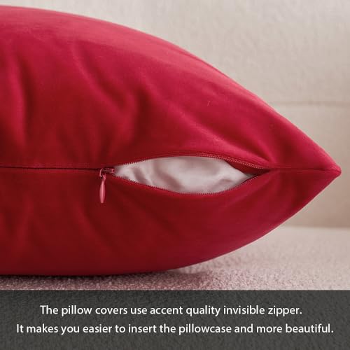 Image of MIULEE Pack of 2 Velvet Pillow Covers Decorative Square Pillowcase Soft Solid Cushion Case for Sofa Bedroom Car 22 x 22 Inch Red