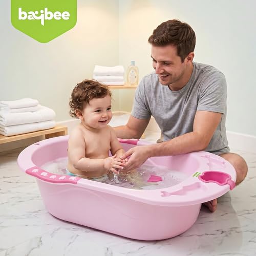 Image of Baybee Dolphin Baby Bath Tub for 0 to 5 Years | Ergonomic Bath Tub for Kids with Non-Slip Base, Quick & Easy Drain | Premium Baby Bather with Soap Holder Bathing Tubs for Boys Girls (Pink)