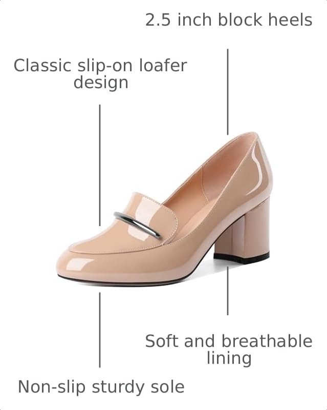 Image of Eldof Women's Pumps Block Heel Round Toe Slip On Chunky Loafer Heel Dress Shoes Pumps for Women 2.5 Inches
