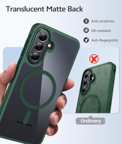 Image of DIZORO Compatible Samsung Galaxy A37 5g Case,Compatible with MagSafe, Non Yellow Military-Grade Drop Protection & Hard PC Back Cover Slim Transparent Anti-Scratch Shockproof Phone Case - Green