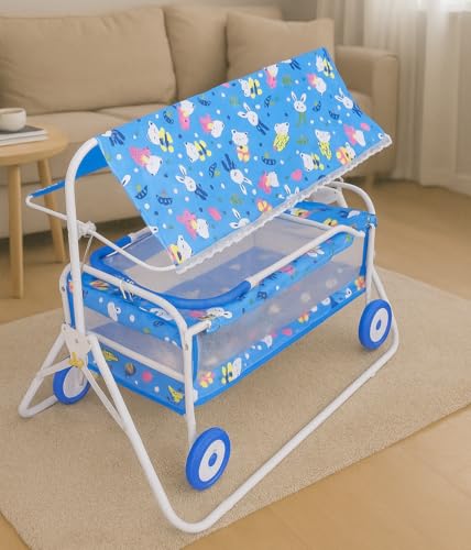 AVANI METROBUZZ Metal Baby Cradle with Swing and Mosquito Net, Four Wheels for 0-13 Months...