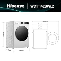 Hisense WD1I1142BWL2 Waschtrockner, 11 Kg, 1400 U/Min, 15 Programme, Automix-Waschmittelschubfach, Pure Jet, Wash&Dry 59', Eco Refresh, Schnellwaschgang, Dampffunktion, Anti-Allergie, EEK A-D, Weiß – Ansicht 2
