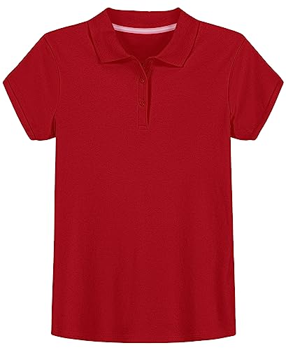 Image of IZOD Girls' School Uniform Short Sleeve Polo Shirt, Button Closure, Comfortable & Soft Interlock Fabric