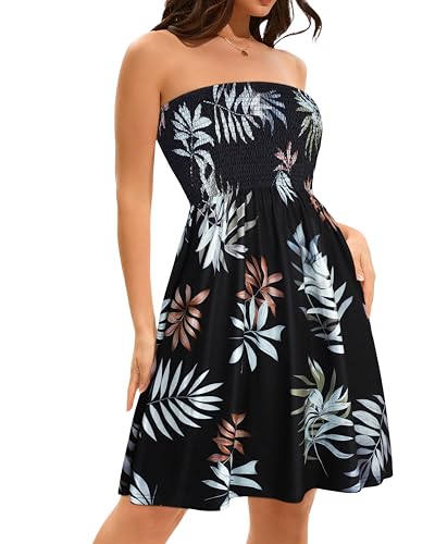 Image of elescat Summer Dresses for Women 2026 Strapless Casual Beach Cover Ups Tube Top Sundress