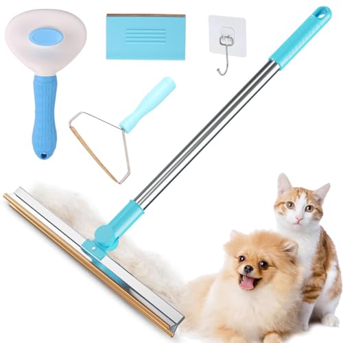 DOMULUX Carpet Rake for Pet Hair Removal Tool 5-in-1 Set Includes Retractable Carpet Rake, Grooming Brush, Hair Scraper, Hooks & Lint Removers for Carpets, Rugs, Furniture & Car Interiors by DomuLux - Used condition - US$16.38