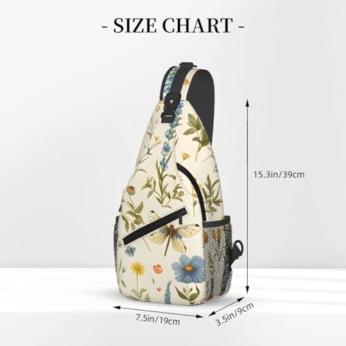 Bolso cruzado con patrón floral y libélula para mujer y hombre miniatura 3