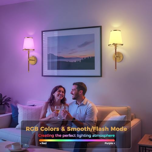 Image of DORESshop Battery Operated Wall Sconce Set of 2, Wireless Wall Light Easy to Install, 7 Color Rechargeable Wall Sconces, Sconce Wall Decor Set of 2 for Bedroom, Living Room, Gold and Leather, 18.7in