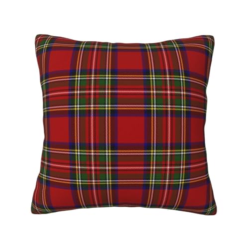 Velvet Pillow Covers Soft Royal Stewart Tartan Plaid Scottish Pattern Cushion Case, Decorative Throw Pillow Cover for Sofa Couch Bedroom 18"X18"