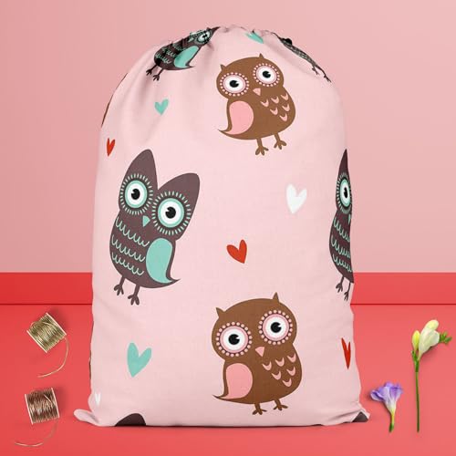 Image of ArtzFolio Owls & Hearts | Reusable Sack Bag | Bag for Gym, Storage, Vegetable & Travel