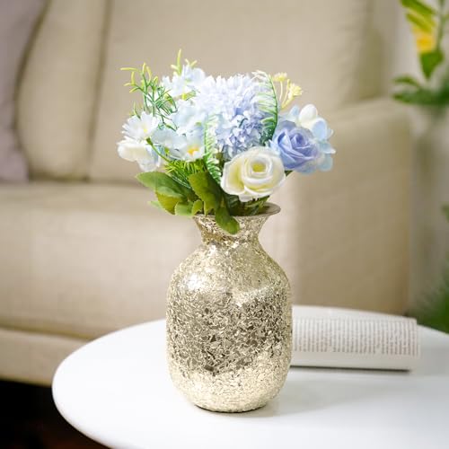 Image of Nostrae by Ekhasa Unbreakable Metallic Silver Flower Vase for Home Decor | Aesthetic Flower Vase Gift for Weddings, Housewarmings | Decorative Mosaic Vase for Living Room, Dining Table, Office