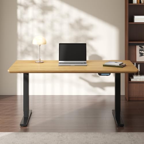 Image of FLEXISPOT E6 MAX Solid White Oak Wood Standing Desk 55 inchx28 inch, Solid Hardwood Ergonomic Beveled Desktop, Dual Motor 3-Stage Sit Stand Desk, Heavy-Duty Workstation Supports Up to 352 lbs (Black Frame)