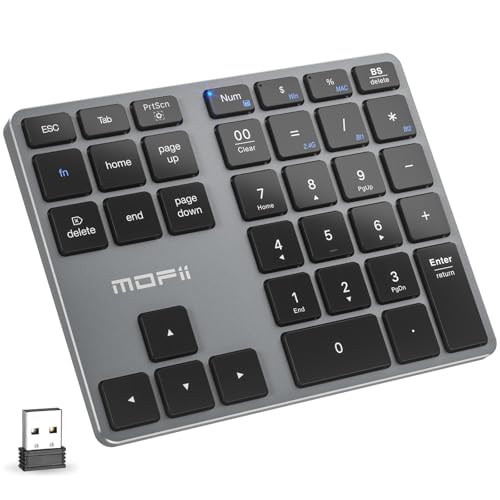 Image of MOFII Bluetooth Number Pad for Laptop - Gray Wireless Numeric Keypad 35 Keys USB-C Rechargeable Numpad, Accounting Portable Financial Data 10 Key for Laptop /PC /Desktop /Notebook /Surface Pro