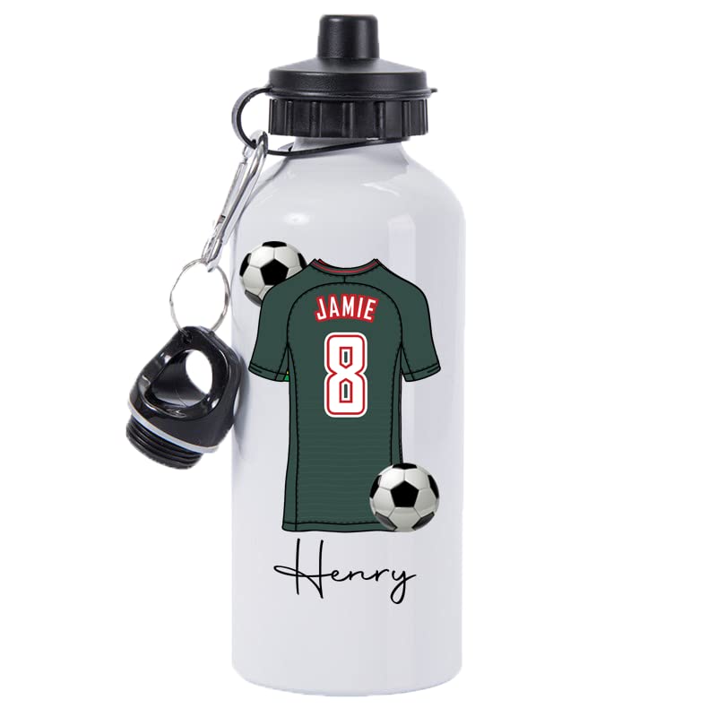 Pickhut Personalised World Cup 2026 Football 600ml White Aluminium Sports Water Bottle | Customised with Name/Number/Text on Jersey Shirt Design | Back to School Gift for Kid (Mexico)