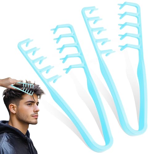 2 Pcs Texture Comb, Volumizing Wide-Tooth Hair Texture Styling Comb, Fringe Parting Styling Accessory, for Men Women (Blue)