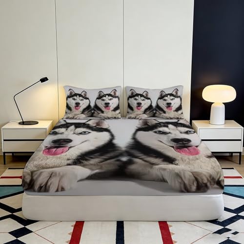 Drap-housse husky antidérapant imprimé 3D en microfibre lavable