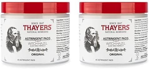 THAYERS Original Witch Hazel Astringent Pads with Aloe Vera Formula, 60 Count (Pack of 2)