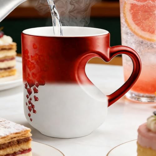Taza De Cerámica Mágica Que Cambia De Color En Forma De Corazón | Taza De Café Con Mango En Forma De Corazón Con Diseño Mágico Termocrómico,Para Regalos De San Valentín, Navidad Y Día De La Madre