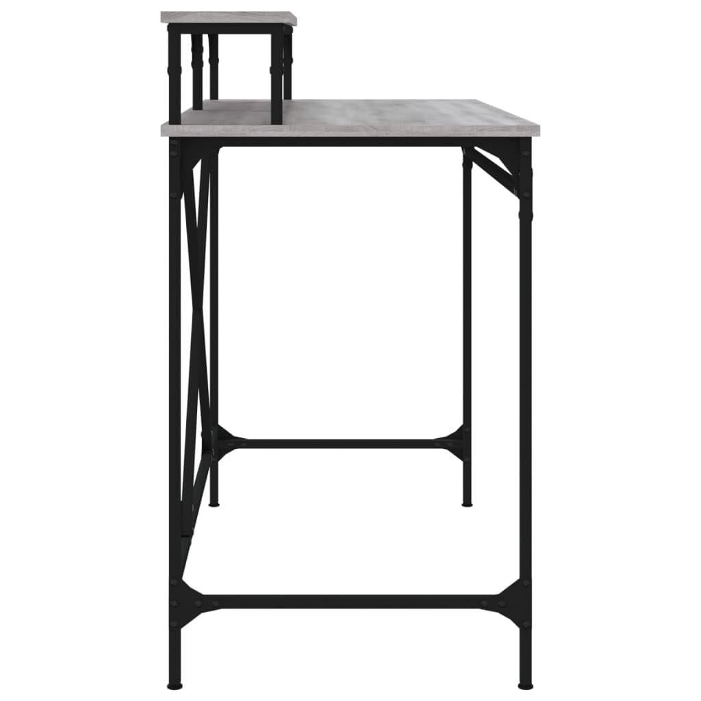 Schreibtisch Grau Sonoma 100x50x90 cm aus Holzwerkstoff und Eisen, Computer Arbeit Laptop PC Tisch mit Ablage, Bürotisch für Homeoffice, Lernen, Zocken und Ordnung