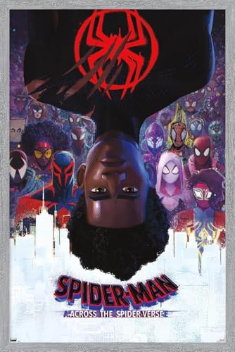 Trends International Marvel Spider-Man: Across the Spider-Verse - Official One Sheet Wall Poster, 34L x 22.4W, Gray Framed Version