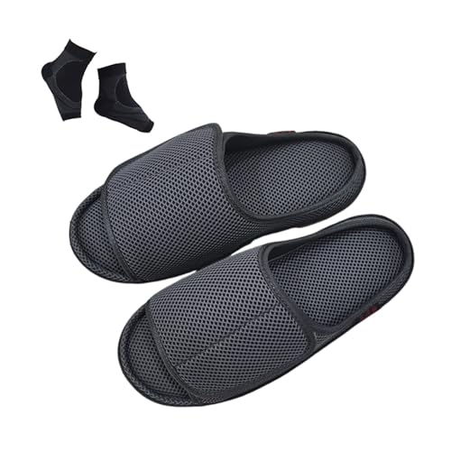 Ciabatte per Diabetici da Uomo, Sandali Estivi da Uomo Traspiranti Regolabili con Punta Aperta per Diabetici, Sandali Facili Indossare E Togliere, Piedi Gonfi, Edema, Fascite Plantare(Gray,43 EU)