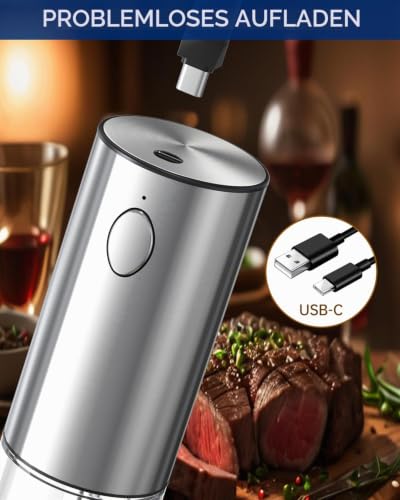 CIRCLE JOY Wiederaufladbares Elektrisches Salz und Pfeffermühlen Set aus Edelstahl mit Sockel mit 95ml Transparenter Behälter… – Ansicht 3