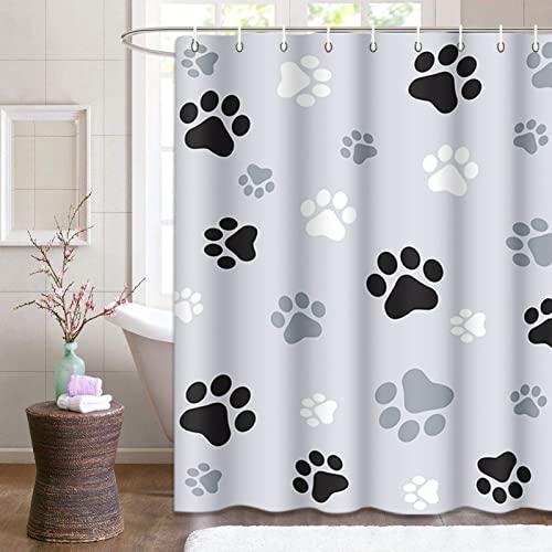 Emvency Shower Curtain Colorful Pawprint Animal Paw Black And Ash Gray Cat Waterproof Polyester Fabric 72 X 72 Inches Set With Hooks #TOP20