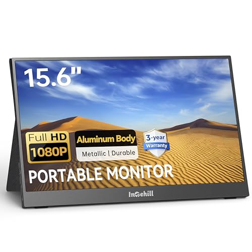 Intehill 15.6" FHD 1080P Portable Laptop Monitor, 1920x1080 IPS External Display with Speakers/Ultra-Slim Aluminum Alloy Design/Magnetic Folio Stand, USB-C & HDMI Second Screen for Laptop, F15ZA by Intehill - Used condition - US$86.52