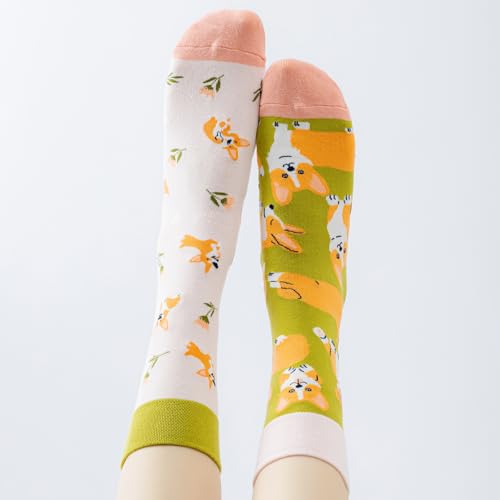 Image of 2 Pairs Cartoon Animal Crew Socks Fun Cotton Mid Calf Socks for Women