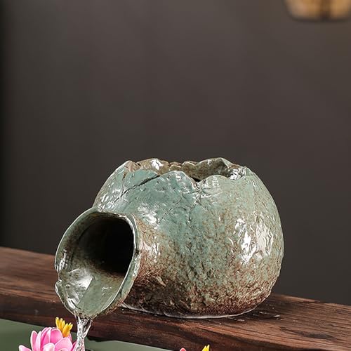 ZYZSY Cracheurs d'étang, Ornements D’Eau Qui Coule en Pot en Céramique, Fontaine À Eau Étang À Poissons Cascade Décorative, pour étangs et Jardins d'eau(Green,20 * 17 * 12cm/8 * 7 * 5in)