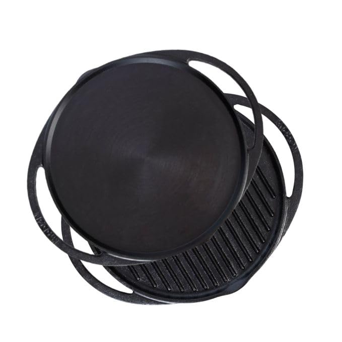 KNOBON Pre-Seasoned Cast Iron Flat Dosa/Roti/Paratha/Uttapam Tawa Pan with 2 Side Handle, Dosa Kallu, Iron Tawa Big Size N...