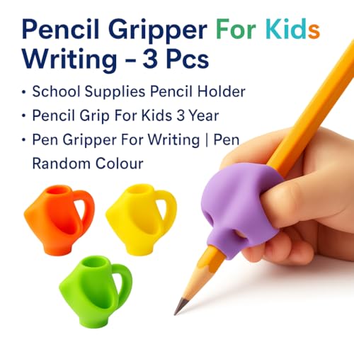 Image of Pencil Gripper For Kids Writing - Set of 3 Pcs, Writing Supplies for Kids | Pencil Gripper 3 Year | Pencil Grip for 5 Year | Pencil Grips