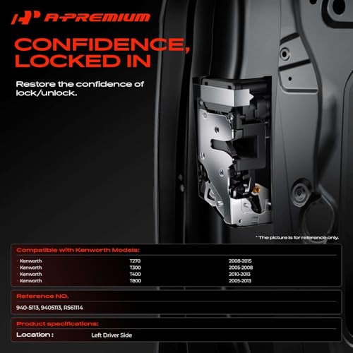 Image of A-Premium Door Latch Lock Compatible with Kenworth Vehicles - T270 2008-2015, T300 2005-2008, T400 2010-2013, T800 2005-2013 - Left Driver Side