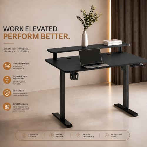 Image of DrLuxur Zenith Momentum Electric Standing Desk 140x60cm | Monitor Riser | One-Piece 15mm Tabletop | Adjustable 70-114cm | 3 Memory Presets | BIS Certified | Child Lock | Zero Wobble | 5 Year Warranty