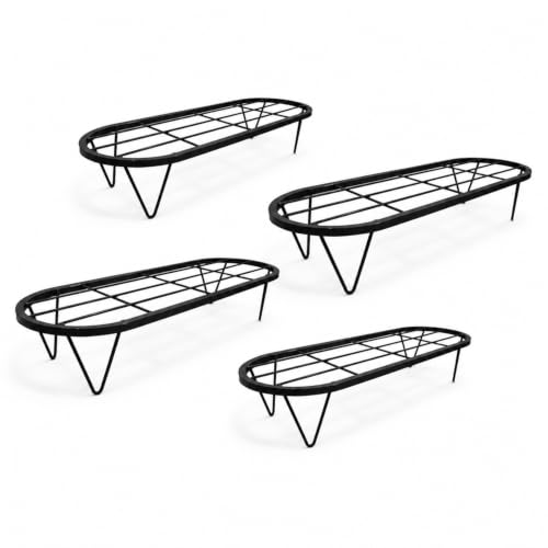 Image of BonKaso Heavy Duty Stadium Plant Stand: 60.9X 22.5 x 12.7 cm, Black - Set of 4, Modern Design for Indoor & Outdoor Use, Sturdy, Anti-Rust Planter Stand for Garden, Balcony, Patio