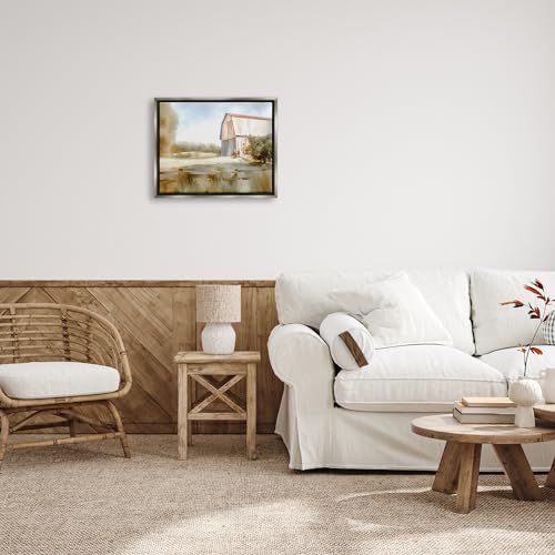 Image of Stupell Industries Barn in Rural Farmland Framed Floater Canvas Wall Art by Amy Hall | Stupell Industries | Gray, 21 x 17 Inches, Easy to Hang and Sturdy, Made in USA, by Amy Hall
