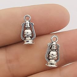 Lamparas Kerosene Antiguas UPCOT 10 Pcs Charms Lantern Kerosene Lamp 16x8mm Antique Silver Color Pendant Lantern Kerosene Lamp Charms-Default