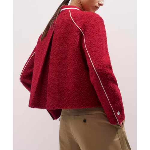 Women's Varsity Swing Jacket Contrast Piping Stripe Collar Dropped Shoulder Bomber Wool Coat2