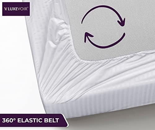 Luxevoir® Small Double Fitted Sheet - Ultrasoft Satin Stripe Microfiber - 40 CM Extra Deep Skirt - Hypoallergenic - Breathable & Noiseless - 4 Feet 122x190+40 cm
