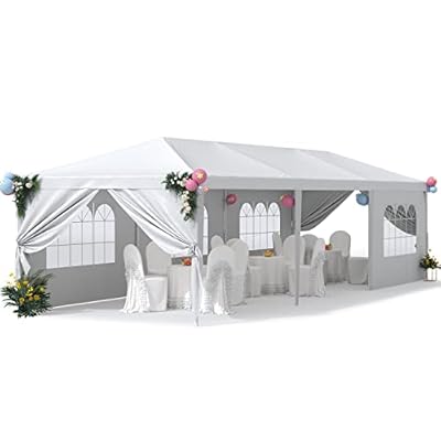 Greesum 10x30 Outdoor Canopy Tent Patio Camping Heavy Duty Gazebo Shelter Party Wedding BBQ Events with Side Removable Walls, Waterproof Shelter, White