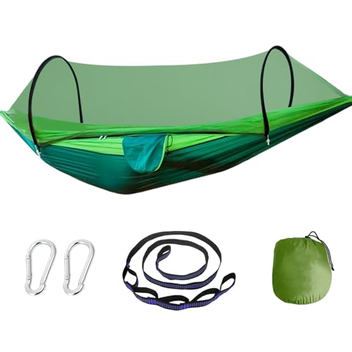 Amaca da campeggio, da viaggio, robusta, portatile, doppia amaca con zanzariera, borsa per il trasporto, cinghie di fissaggio, moschettone per campeggio, giardino, spiaggia (stile 2, 260 x 140)