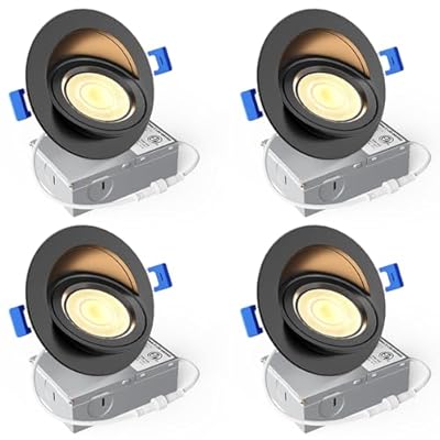 Ensenior 4 Pack 4 inch 5CCT LED Gimbal Led Recessed Light with Junction Box, 360°+90° Adjustable Directional Lighting, Dimmable, CRI90+, 2700K/3000K/3500K/4000K/5000K, 900LM, 10W=85W-ETL&FCC, Black