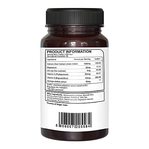 Pure Nutrition Ultra Calcium Citrate 1000Mg Highly Absorbable Calcium Supplement With Calcium Citrate Malate, Vitamin D, Zinc And Magnesium - 1 Tablet Daily (90 Veg Tabs) Non-Gmo | Gluten-Free #TOP3