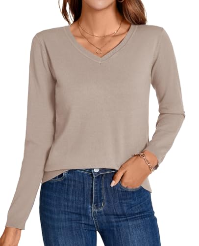 Image of MINTLIMIT Lightweight Sweaters for Women 2024 Casual Fall Long Sleeve Shirts Blouse Knit V Neck Pullover Sweater Tops