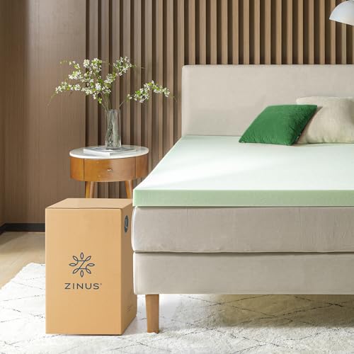 Image of ZINUS 3 Inch Green Tea Memory Foam Mattress Topper, Pressure-Relieving Layer, Ideal for Back Pain Relief, Compact WONDERBOX Packaging, CertiPUR-US Certified, Full