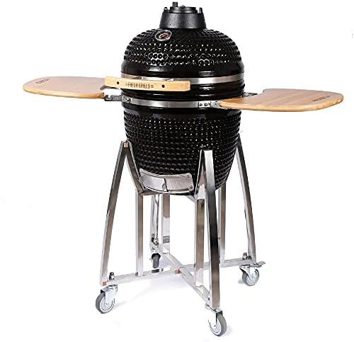Fresh Grills Ceramic BBQ Grill - Mini Kamado BBQ Oven, Barbecue Grill and Charcoal Smoker with Stand - Portable Oven for Outdoor Cooking and Camping (18 inch - Maxi)