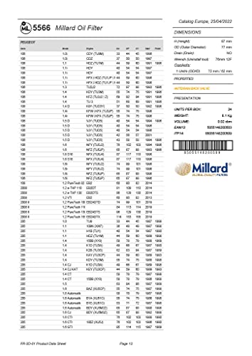 Sparco Car Oil Filter Millard ML5566 87x78 mm M20x15 Spin On Global Quality - Image 19