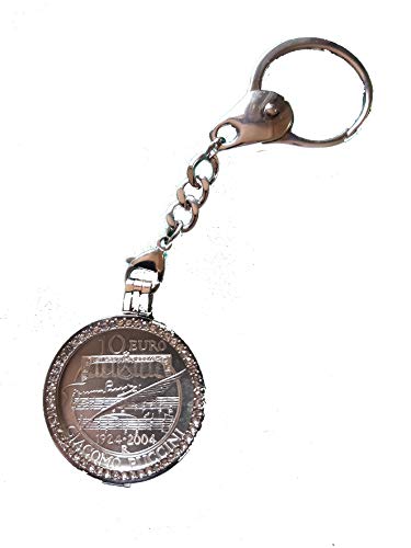 Porte-Clés Giacomo Puccini 2004 avec Véritable Pièce de 10 Euros en Argent