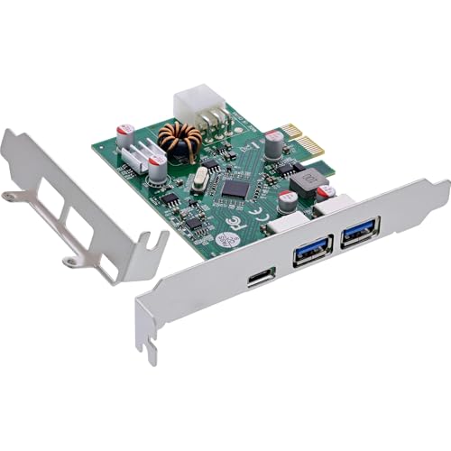 InLine Tarjeta PCIe, 1 x USB-C PD3.0 y 2 Puertos USB-A, 5 GB/s, Conector de alimentación de 6 Pines, VL805, para Windows & Linux, 76661M