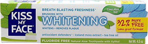 Kiss My Face Fluoride Free Natural Aloe Teeth Whitening Toothpaste with Xylitol, Cool Mint 4.5 Oz