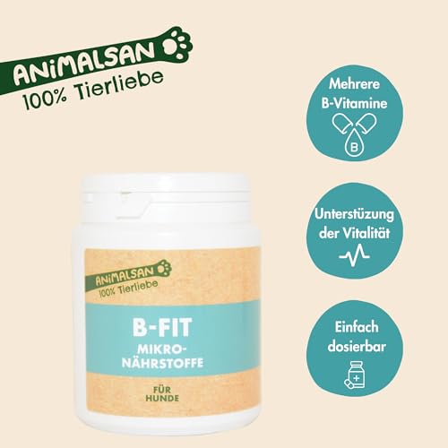 Animalsan B-Fit – Vitamin B-Komplex Tabletten für Hunde – Ergänzungsfuttermittel mit Vitamin B1, B2, B5, B6, B12 & Folsäure – zur täglichen Versorgung – 100 Tabletten